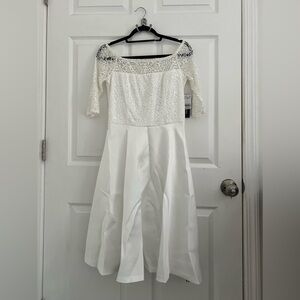 Le Cheatue White Boatneck Occasion dress (prom, elopement, wedding)